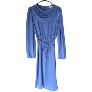 Johnny Appleseed's Sheer Scalloped Neckline Long Sleeve Periwinkle Dress Size 14